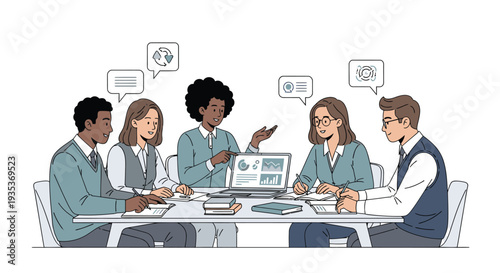 Diverse Team Meeting Around Table Discussing.