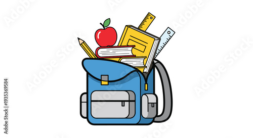 Blue Backpack Full of School Supplies.