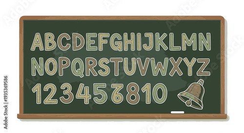 Chalkboard with Alphabet and Numbers Display.