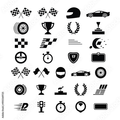 Racing and Sports Icons Collection Keywords: racing, sports, icons, checkered flag, helmet, car