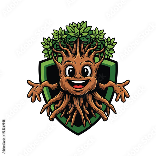 Cartoon Tree with Shield Emblem