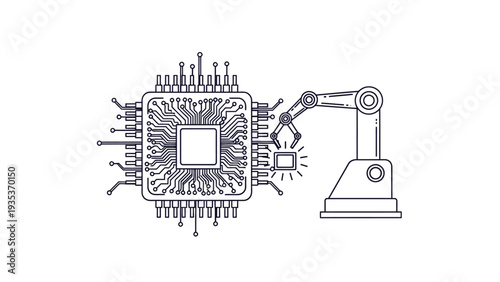 Robotic Arm Assembling Microchip Circuit Board.