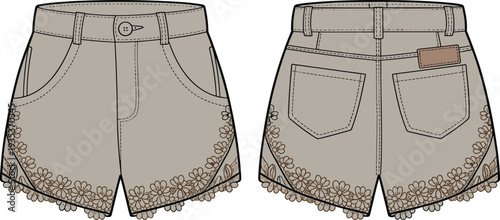 Trendy floral lace shorts, women's summer fashion, stylish high-waist design, cute casual wear, must-have chic clothing, elegant embroidered hem