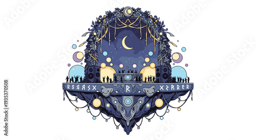 Fantasy Egg with People and Crescent Moon.