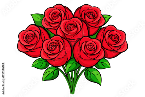 Vibrant bouquet of red roses with green leaves on a white background reflecting love and romance in a classic symbol of affection and celebration