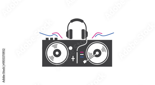DJ Mixer Controller with Headphones Illustration.