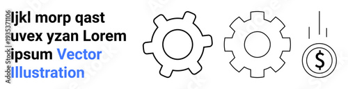 Workflow optimization, financial management, economic strategies, productivity, process improvement, wealth generation. Two gears and a falling coin. Workflow optimization and financial management