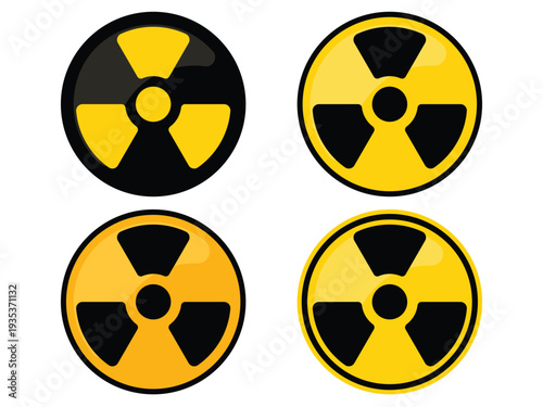 Atomic radiation hazard warning sign, set nuclear warning symbols