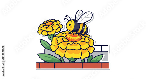 Bee Collecting Nectar from Yellow Flowers.