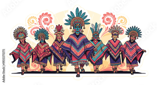 Traditional Tribal Dancers in Colorful Costumes.