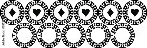 Casino Poker Chip Set with Card Suit Symbols Vector Illustration