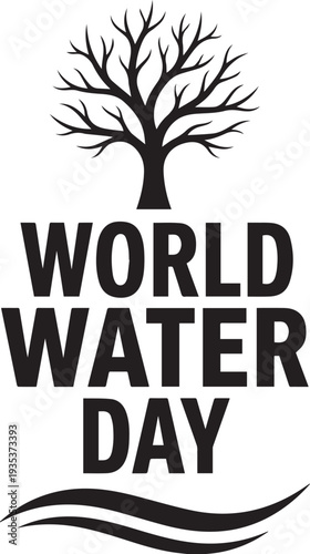 World Water Day tree silhouette with waves nature conservation sustainability awareness campaign March 22 vector design