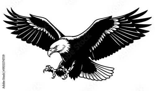 Bald eagle in flight black silhouette vector illustration