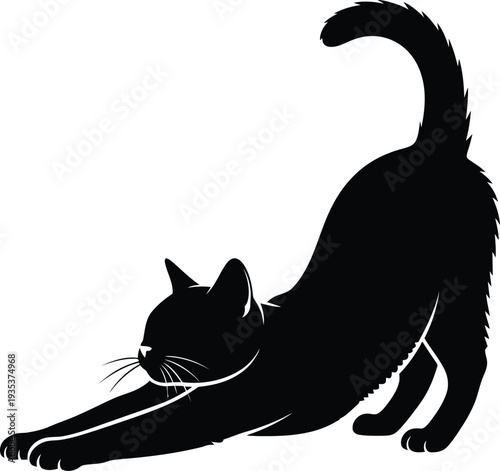 Black cat stretching vector silhouette