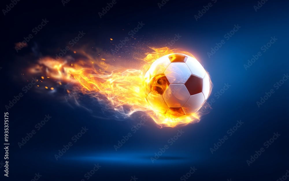 Fototapeta premium Dynamic Soccer Ball Leaving a Bright Orange Trail