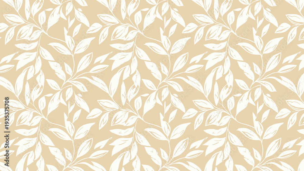 Fototapeta premium White Leaves Pattern on Beige Background.