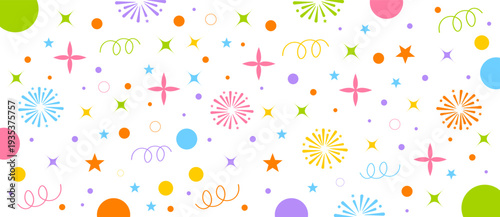 Seamless White Graphic with Multi-Color Confetti, Stars, Firework Bursts, and Swirls to Celebrate Office Support Staff and Teams.