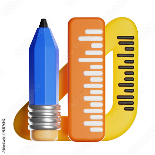 School supplies icon showing pencil ruler protractor
