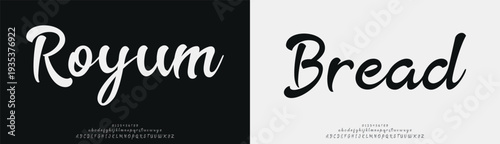 Royum Bread, Script elegant alphabet letters font logo. Typography luxury classic lettering serif fonts decorative wedding vintage retro logos, design for fashion,beauty shop and brand. 