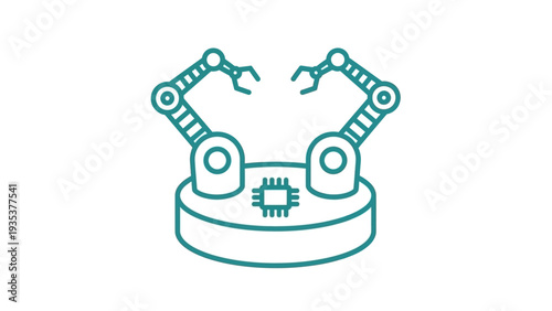 Robot Arms Assembly Line Industrial Machinery.