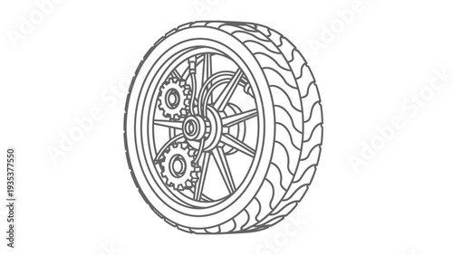 Motorcycle Tire with Detailed Wheel Design.