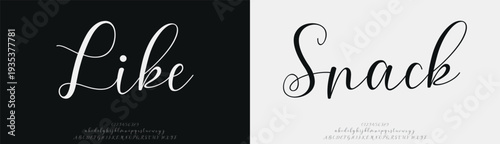 Like Snack, Script beauty luxury font alphabet logo. Typography beautiful fashion elegant classic letters serif italic fonts decorative wedding vintage blossom logos. vector illustration
