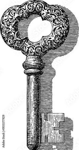 Ornate antique skeleton key with intricate design for vintage decor and collectibles