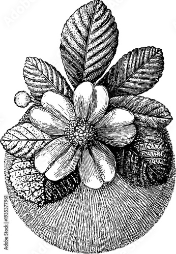 Vintage botanical oval medallion frame with detailed engraving for design