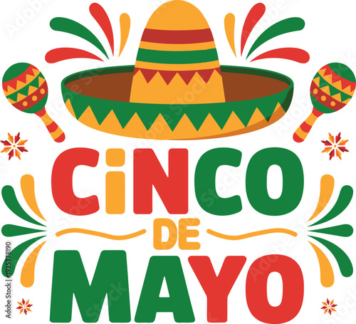Colorful "Cinco de Mayo" Illustration with Festive Sombrero and Maracas Graphic