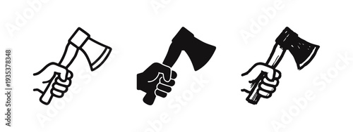 Hand holding an axe, symbolizing work, power, and construction or demolition tasks.