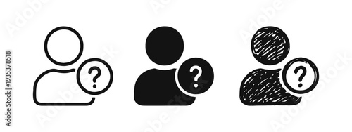 User profile with question mark icon set. Unknown user, help, support, FAQ, or query concept.