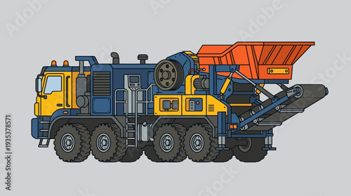 Heavy-duty mobile crushing machine on a gray background