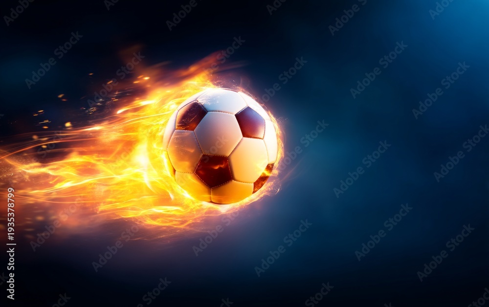 Naklejka premium Blazing Orange Fireball Soccer Ball in Motion