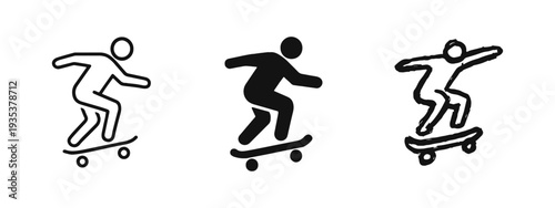 Skateboarder Icon Set in Various Styles for Extreme Sports and Urban Culture