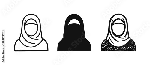 Muslim Woman User Avatar Icon Set with Hijab and Niqab in Multiple Styles