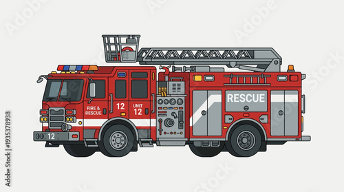 Red fire truck with ladder and rescue markings