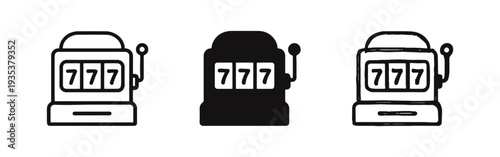 Slot machine 777 jackpot icons set. Casino gambling and winning symbols.
