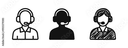 Customer service agent icons set. Call center support and communication symbols.