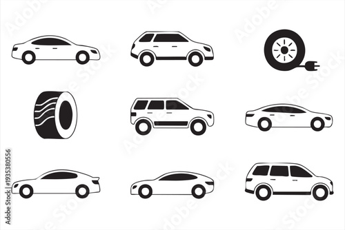 Electric Vehicle Charging And Car Transport Icon Set Minimal Outline Style