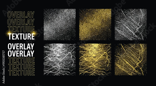 Collection of gold and silver texture overlays for creative design projects with various metallic effects