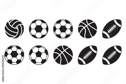 Professional Sports Ball Icon Set For Tournament And Team Game Graphics