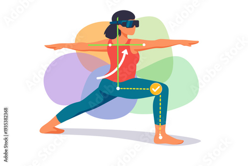 Woman practicing yoga wearing virtual reality headset for immersive fitness.