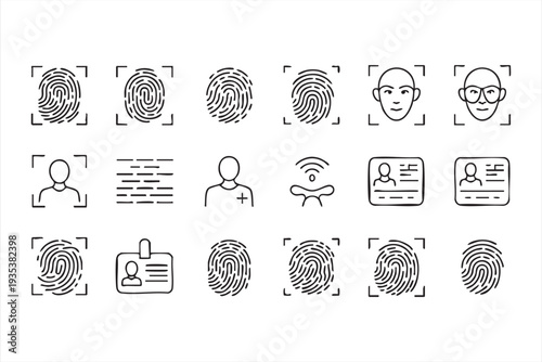 Digital Identity And Biometric Authentication Icons For Cybersecurity Graphics