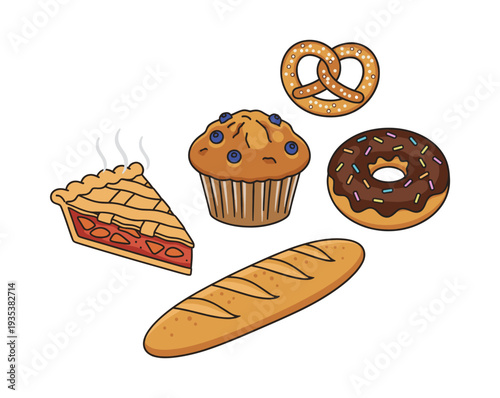 Delicious variety of bakery items, offering fresh bread, sweet pastries, and salty snacks. Perfect for menus or food concepts