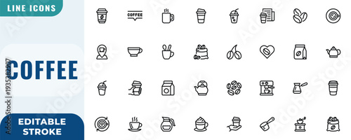 Coffee icon set. Editable Stroke Vector Set. Line Icon.