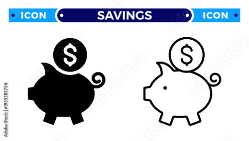 Financial Piggy Bank and Dollar Coin Savings Vector Icon Set