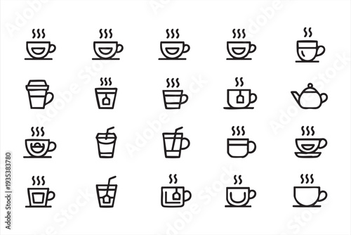 Minimalist Coffee Cup And Tea Mug Icon Collection For Cafe Menu Design