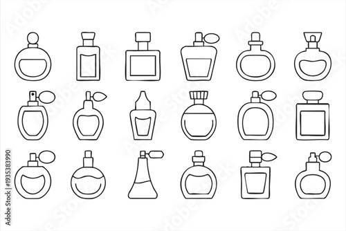 Cosmetic Fragrance And Perfume Bottle Icon Set For Fashion Graphics