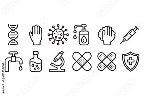 Disease Prevention And Vaccination Icon Set With Healthcare Symbols