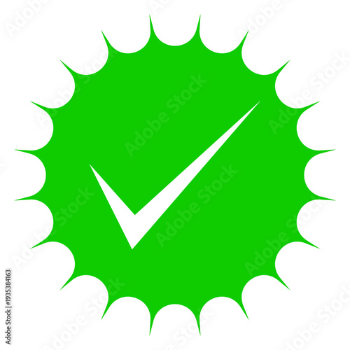 Green Verified Badge Vector Icon Approved Tick Mark Starburst Guarantee Quality Seal Isolated White Background
